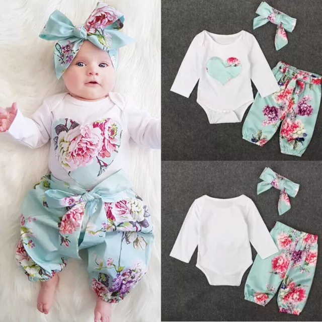 Newborn Kid Baby Girl Floral Clothes Jumpsuit Romper Bodysuit Pants Outfits