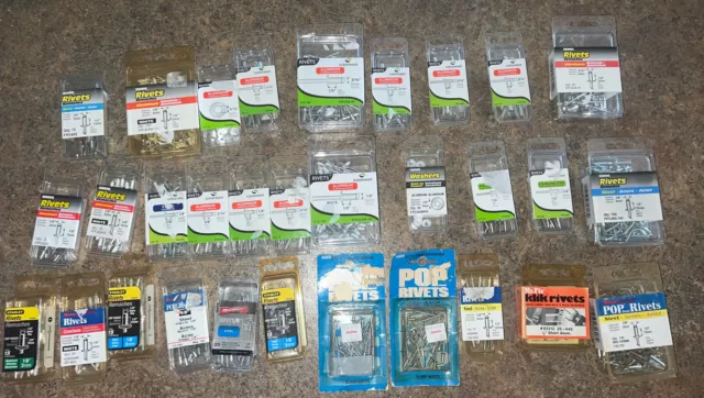 Lot of 31 Packs of Rivets and washers  Steel and aluminum - Surebonder - NIB NEW