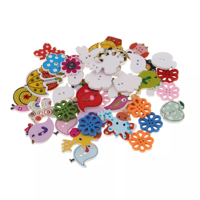 Pack de 50pcs Boutons en bois de dessin animé Couture Embellissements