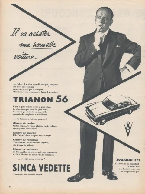 ▬► Publicité French Print advertising  - Voiture car - Trianon 56 - SIMCA