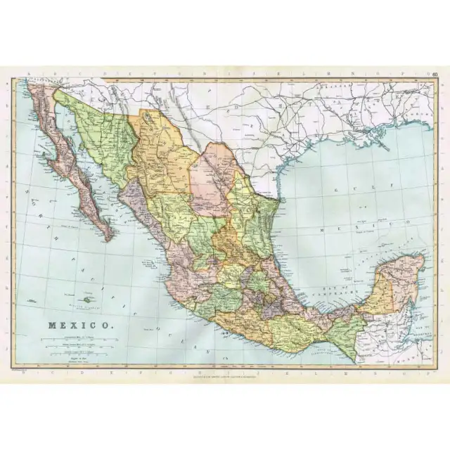 MEXICO Antique Map 1895 by Blackie