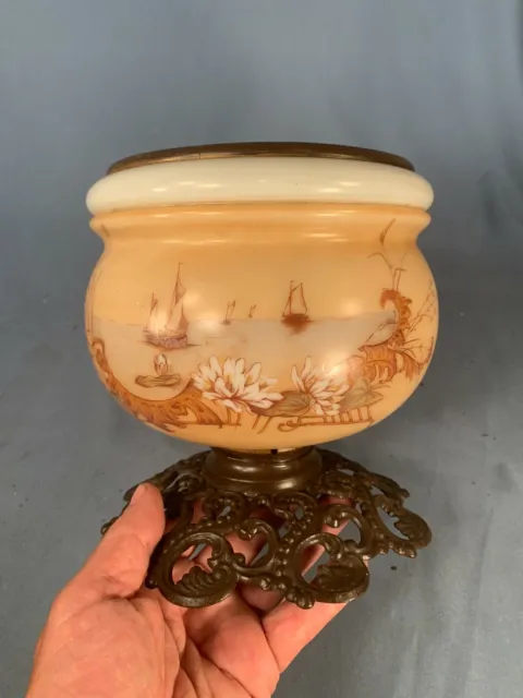 Victorian Scenic Sail Boats & Floral Gone with the Wind Banquet Lamp Base c1890