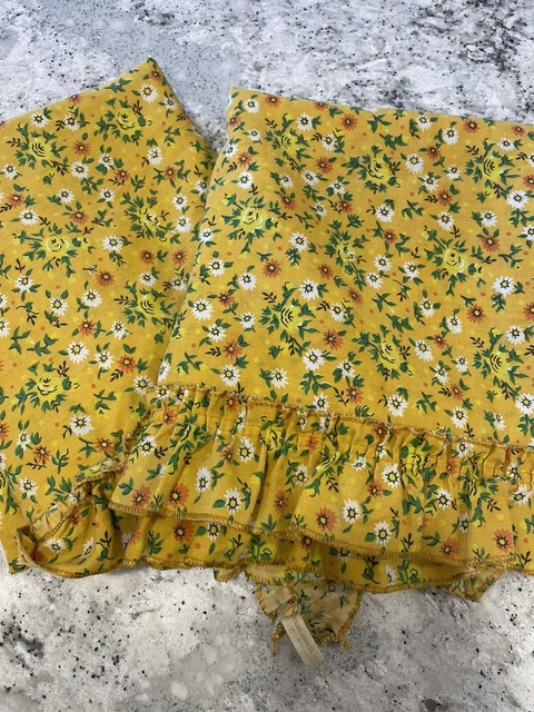 VTG 70s Sears Perma Prest Ruffle Curtain Panels Mustard Ditsy Flower Power 46x34