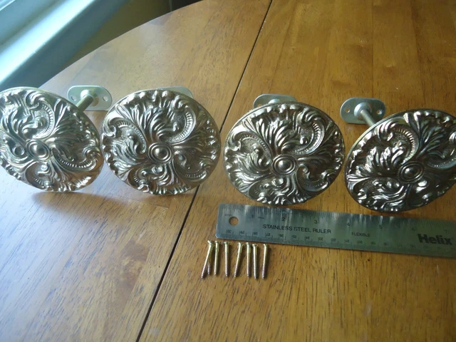 4 Antique Brass Curtain Tie Backs, drape swag, 3.5” diameter