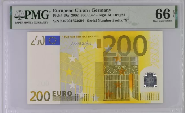 GERMANY 200 Euro 2002 X-serie, Draghi Sign, PMG 66 GERMANY 200 Euro 2002 X-serie, Draghi Sign, PMG 66