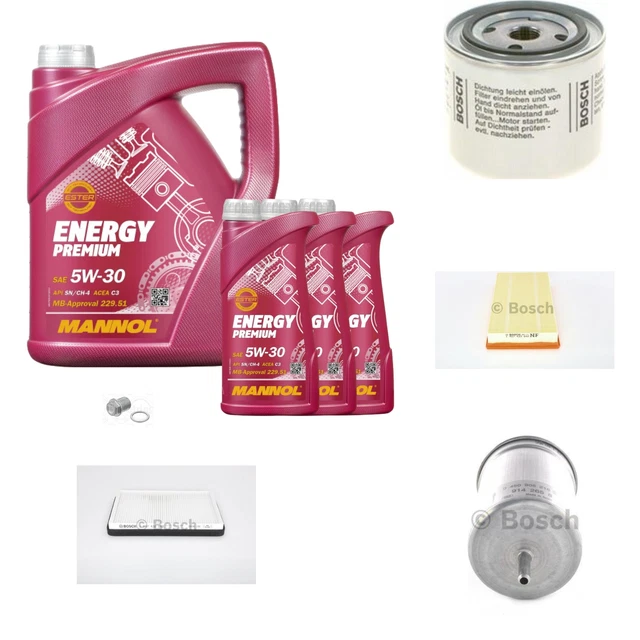 Bosch Pacchetto di Ispezione 8 L mannol Energy Premium 5W-30 per Volvo 850 Combo