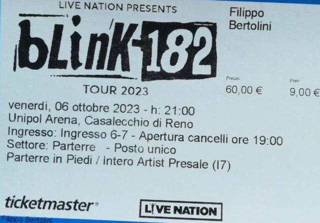 Biglietto Parterre Blink-182 Bologna