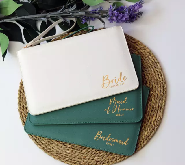 Personalised Bride Bridesmaid Clutch Bag, Maid of Honour Gift, Bridal Party Gift