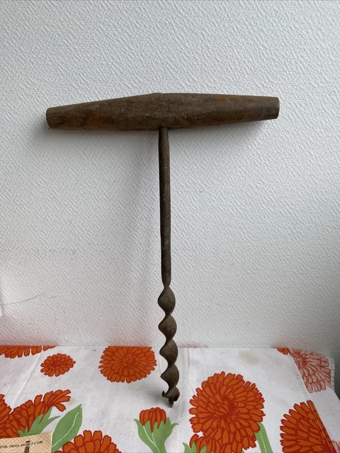 Vrille Ancienne En Acier Et Bois - Diamètre 35 Mm, Pour Menuisier/charpentier - Occasion