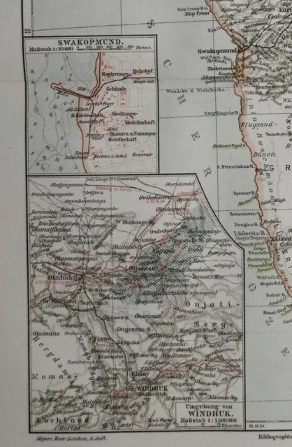 Deutsch Südwestafrika Kolonien  DSWA HERERO Windhuk Swakopmund  Landkarte 1906 2