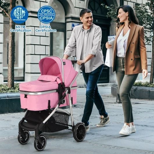 2 in 1 Convertible Baby Stroller with Reversible Seat-Pink