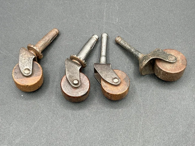 4 Vintage Old Antique Wood Furniture Caster Wheels