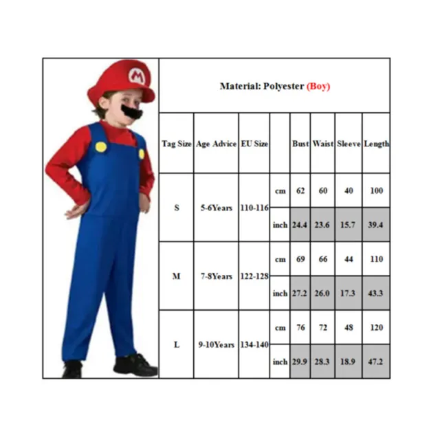 Kids Super Mario Brothers Luigi Fancy Dress Boys Girls Book-Week Party Costume 2