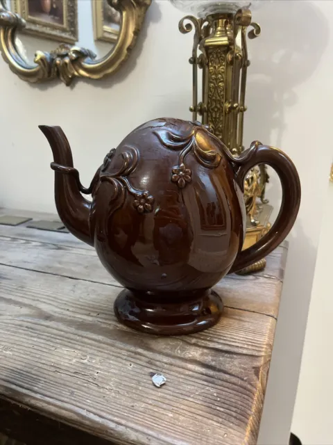 Antique Copeland Cadogan English Pottery Puzzle Teapot in Rockingham Glaze