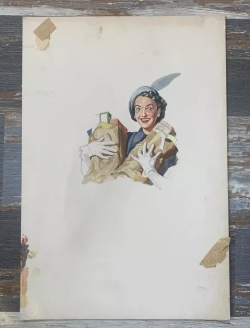 Vintage Original Americana 1950s Housewife Advertising Illustration Painting