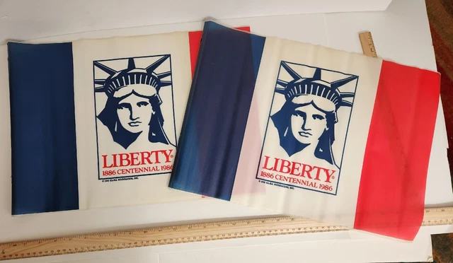 Two 1982 Vintage Statue Of Liberty Flags NY Centennial Celebration 1886 - 1986