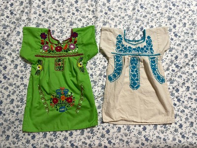 Girls Baby Mexican Tunic Dress Green Puebla  Dress embroidered flower sz 9-12M
