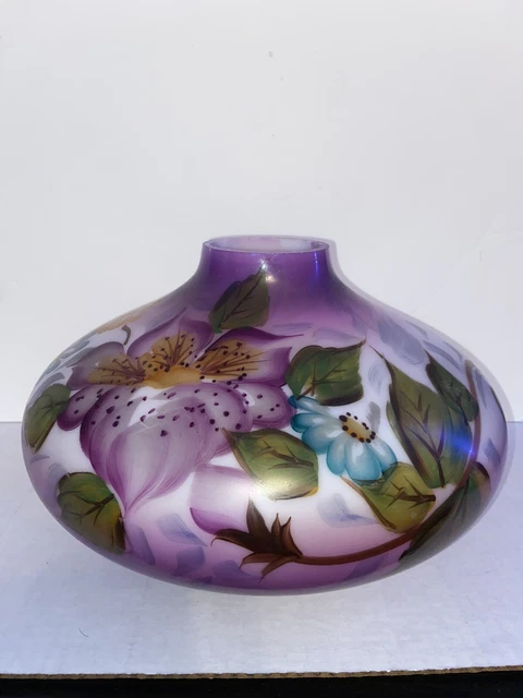 Vintage Glass Lamp Shade GWTW HandPainted purple Hurricane Floral