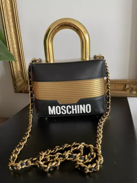 Moschino X HM Super Rare Black and Gold Leather Black & Gold Chain Handbag