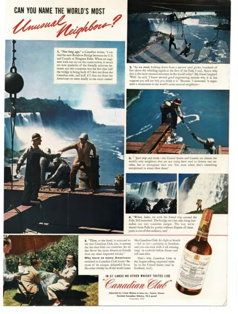 1941 Canadian Club Whiskey Niagara Falls Rainbow Bridge construction Vintage Ad