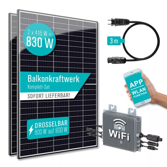 Balkonkraftwerk  830 W / 800W drosselbar auf 600W Steckerfertig mit  Wifi