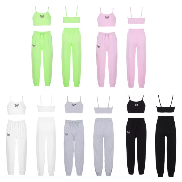 Girls Kids 2 Pieces Crop Tank Tops Sweatpants Tracksuits Set Fitness Dancewear