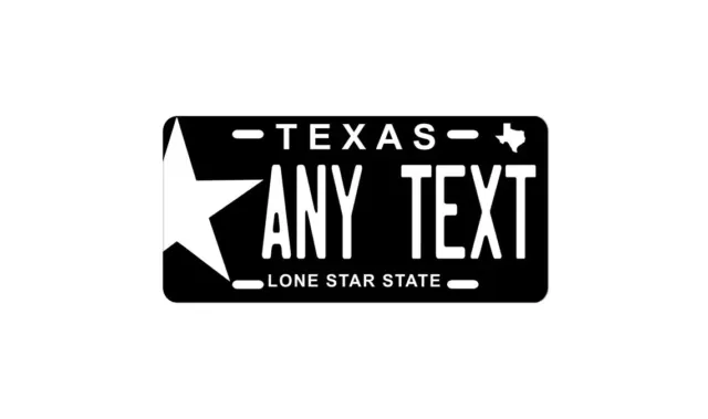 Texas Personalized License Plate YOUR NAME ANY TEXT Custom Black White