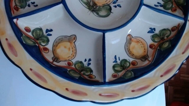 Portugal Divided Hand Painted Lemon Chip Dip Platter Jay Wilifred Andrea Sadek