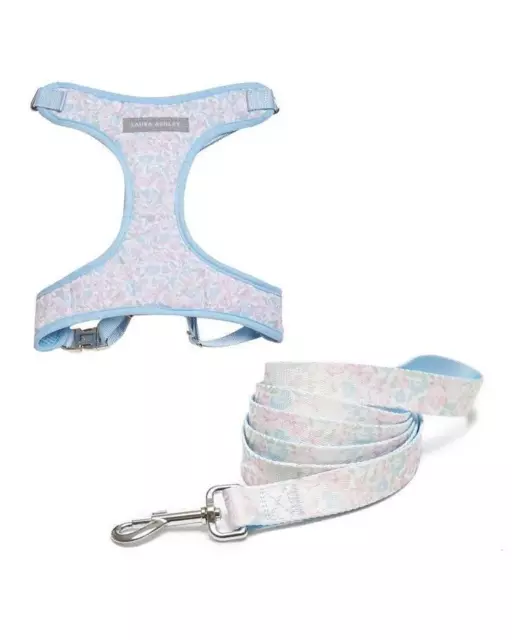 Laura Ashley 2PC Dog Harness and Leash Set Ainsley Blue Pink Floral Large Collar