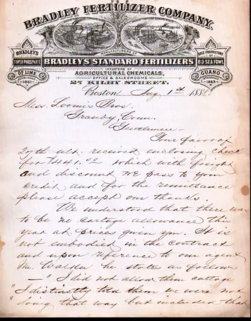 1888 Bradley Fertilizer Co - Guano & Chemicals - Boston RARE History Letter Head