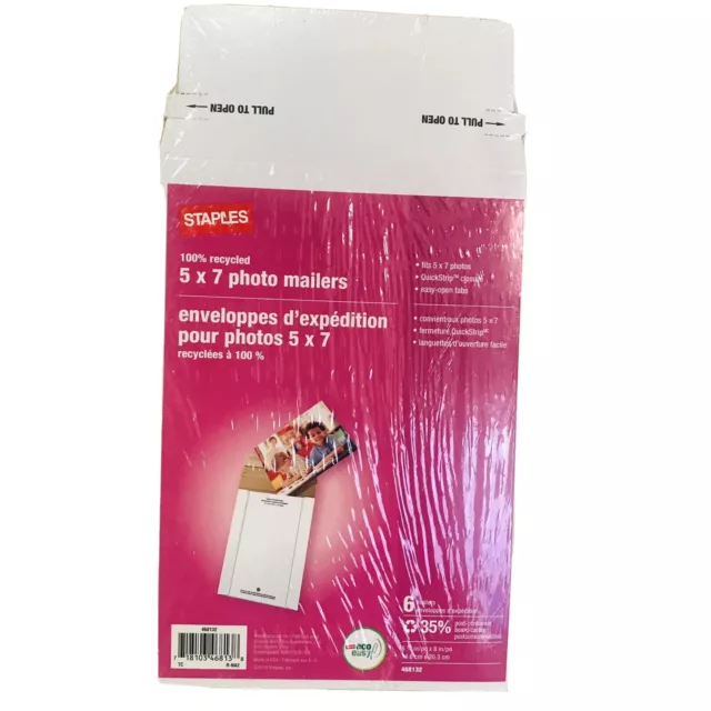 5" X 7" Photo Mailers QuickStrip Closure 6 pk Staples 468132 New Sealed