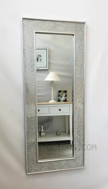 Crackle Mosaic Glass Silver Frame Wall Mirror Full Length 120x50cm handmade