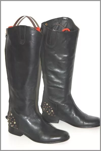 COSMOPARIS Bottes Cuir Clouté Noir Zippées Doublées Cuir T 37 TTBE