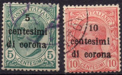 di corona soprastampa "T" capovolta Bolzano 10 cent Trentino Alto Adige 