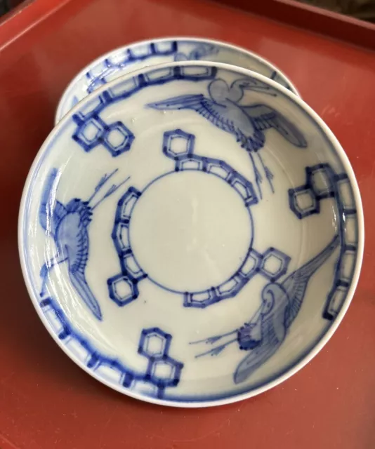Antique Japanese Crane Porcelain Imari Plate 1800’s Edo Meiji Era x2 Handpainted
