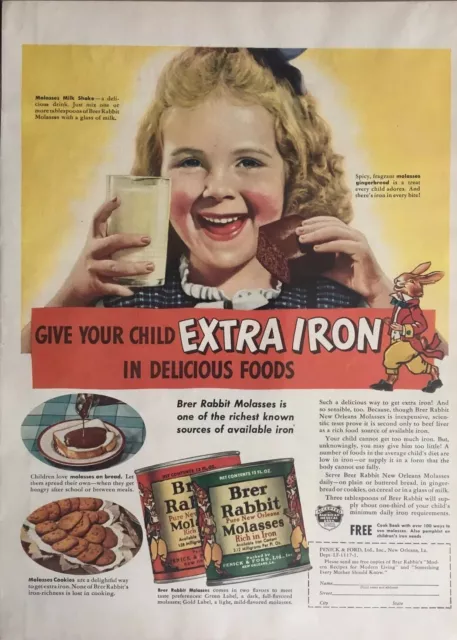 1941 Vintage Brer Rabbit Molasses Cookies Bread Milk Shake Coupon Print ad