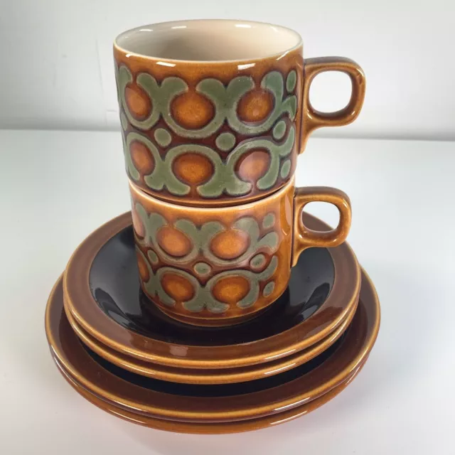Hornsea Pottery Bronte Tea Cup Saucer x 2 Trio John Clappison 1970's B Grade