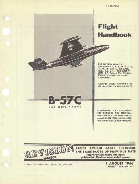 300 Page 1956 1957 T.O.1B-57C-1 B-57 B-57C Canberra Bomber Flight Manual on CD
