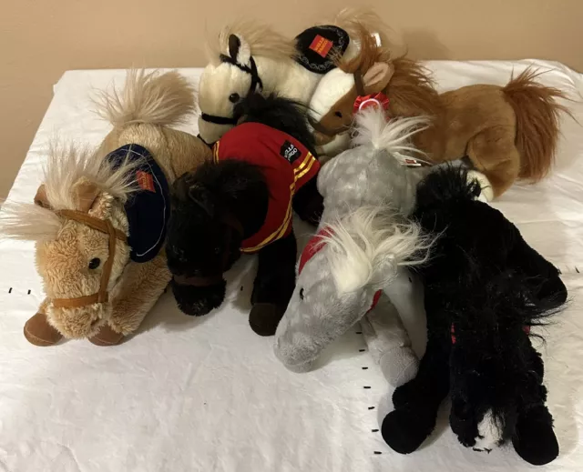 Wells Fargo Horses Plush Lot 6 Stuffed Animals Black Gray Brown Pony Ponies