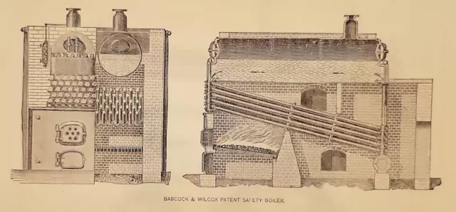 Babcock Wilcox Patent Safety Boiler Original 1872 Engraving ~5.25x8.5"