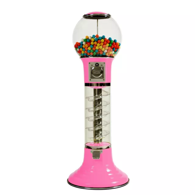 Wiz-Kid Spiral Gumball Machine, Pink, Red Track Color, 25 Cents Coin Mech