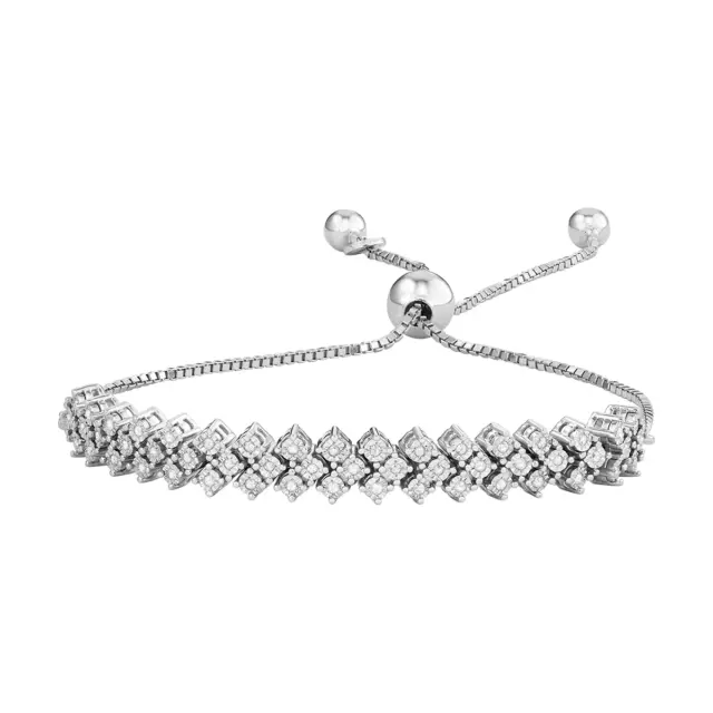 1/4 CT Naturel Diamant Rangée Bolo Bracelet 10K Plaqué or Blanc Argent Sterling