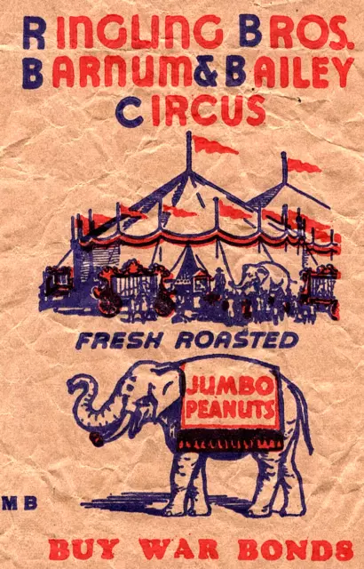 Ringling Bros Barnum & Bailey Circus Jumbo Peanuts Bag WWII Buy War Bonds Used