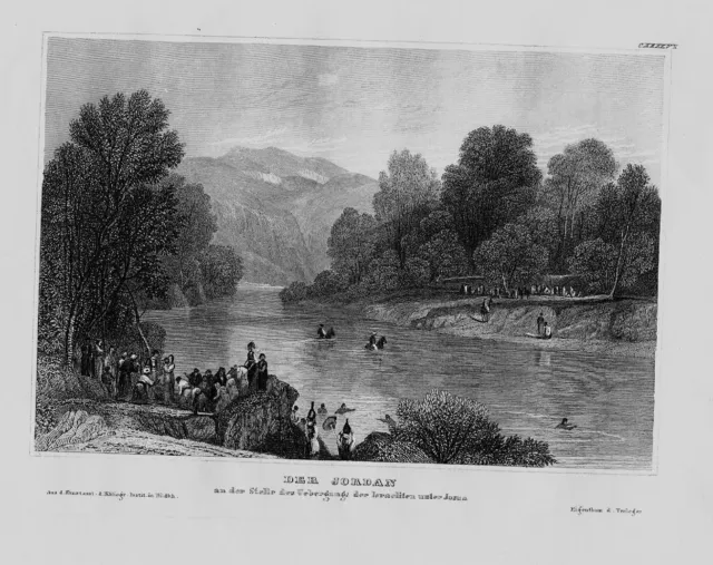 1840 - Jordan Fluss river Josua Israel Asien Asia engraving Original Stahlstich