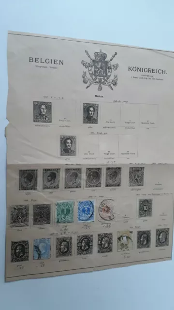 Briefmarken/Dienstmarken Belgien ab ca. 1869, Sammlung 15 Stück auf Sammelbogen