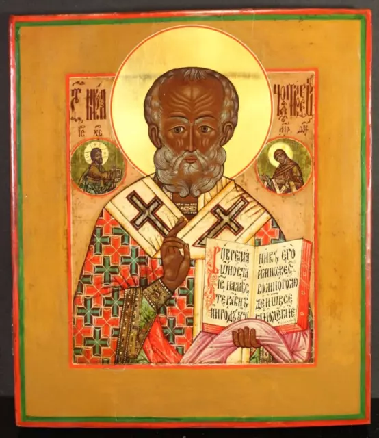 Antique 19th Century Russian Hand painted Orthodox Icon of ST. NICHOLAS 31x36cm