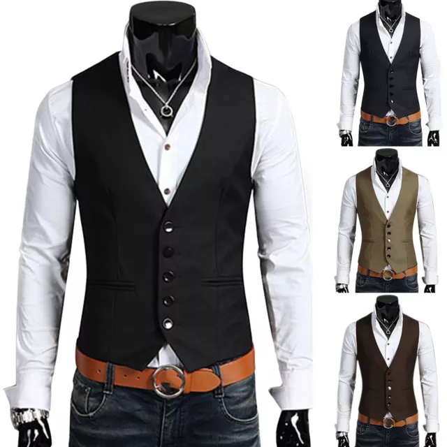 Mens Waistcoat Formal Business Suit Vest Slim Fit Wedding Casual Tuxedo Coat Top 2