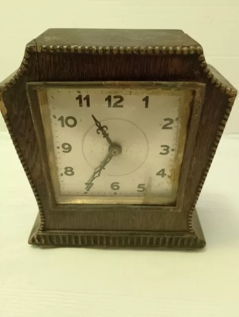 Antique Art Deco Mantle Clock 1930s Solid Oak Runs Quite Well