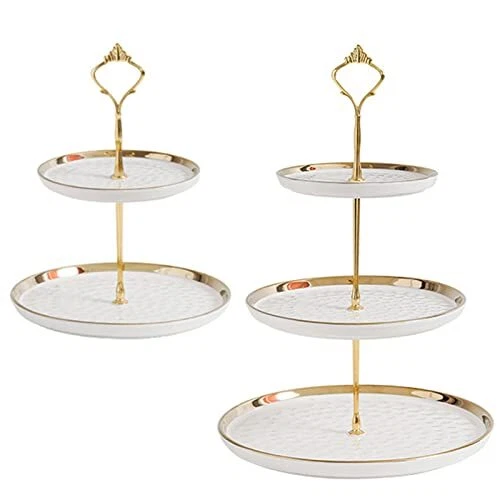 Set of 2 Porcelain Cupcake Stand Ceramic Dessert Stand Tiered Serving Trays