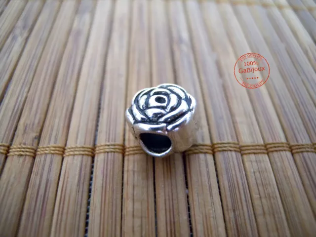 5 Charms Rosa Rose Perle Foro Largo Perline Argento Tibet Separatore Bigiotteria